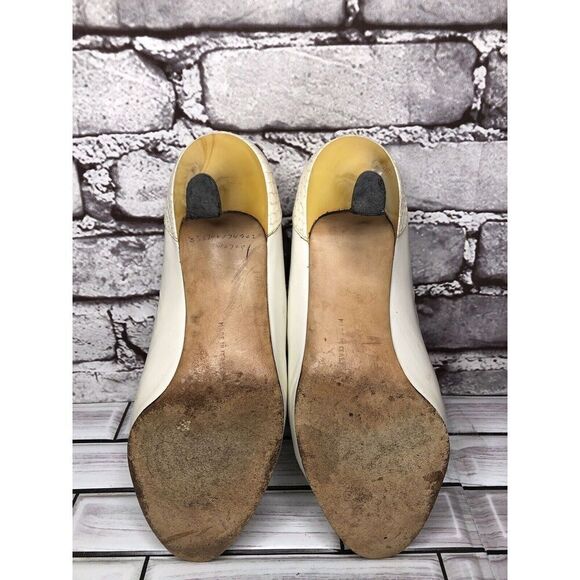 Salvatore Ferragamo Ivory Leather Snake Yellow Patent Dress Heels Women Sz 5B US - Picture 14 of 16